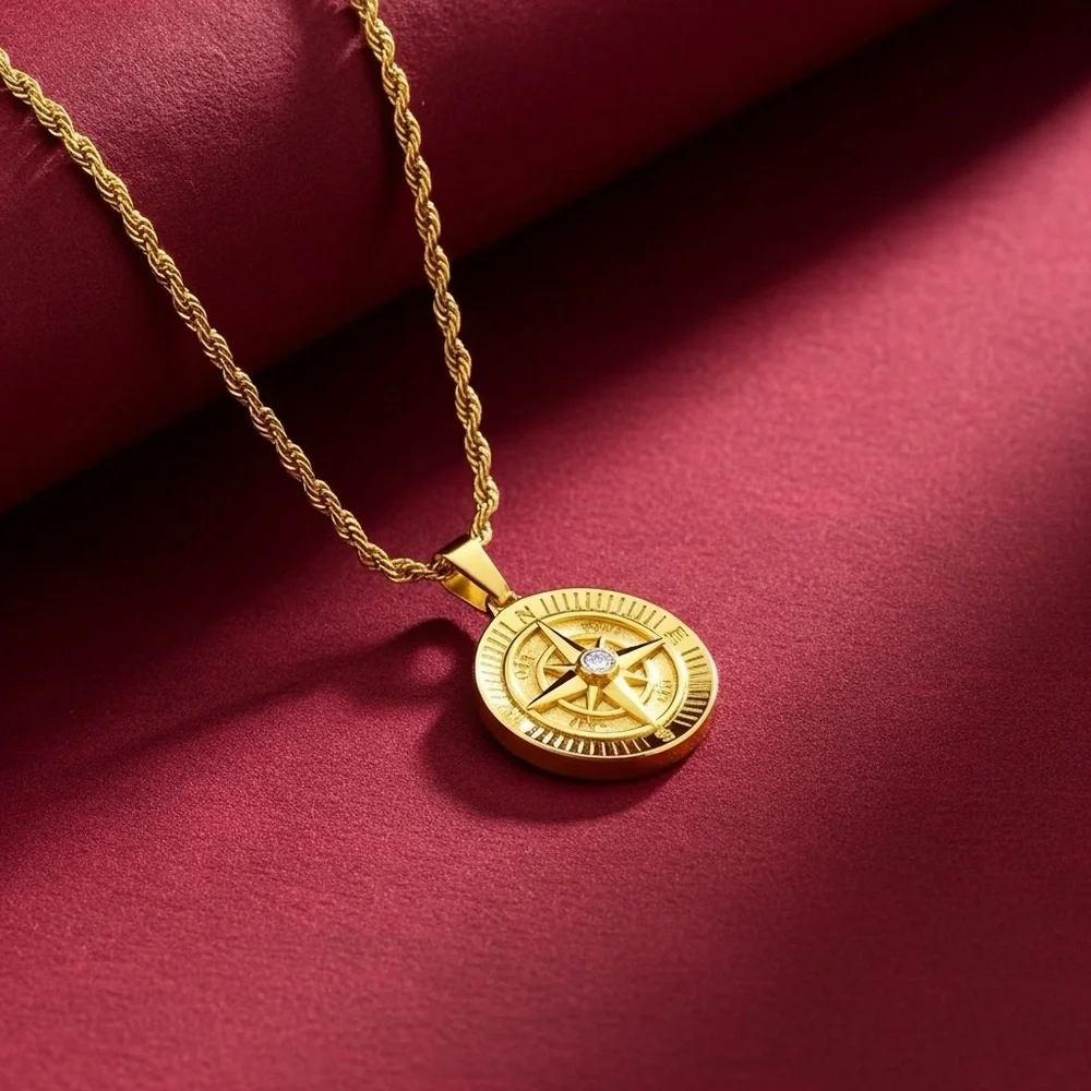 Compass Necklace with Rope Chain - Picture 3 of 6